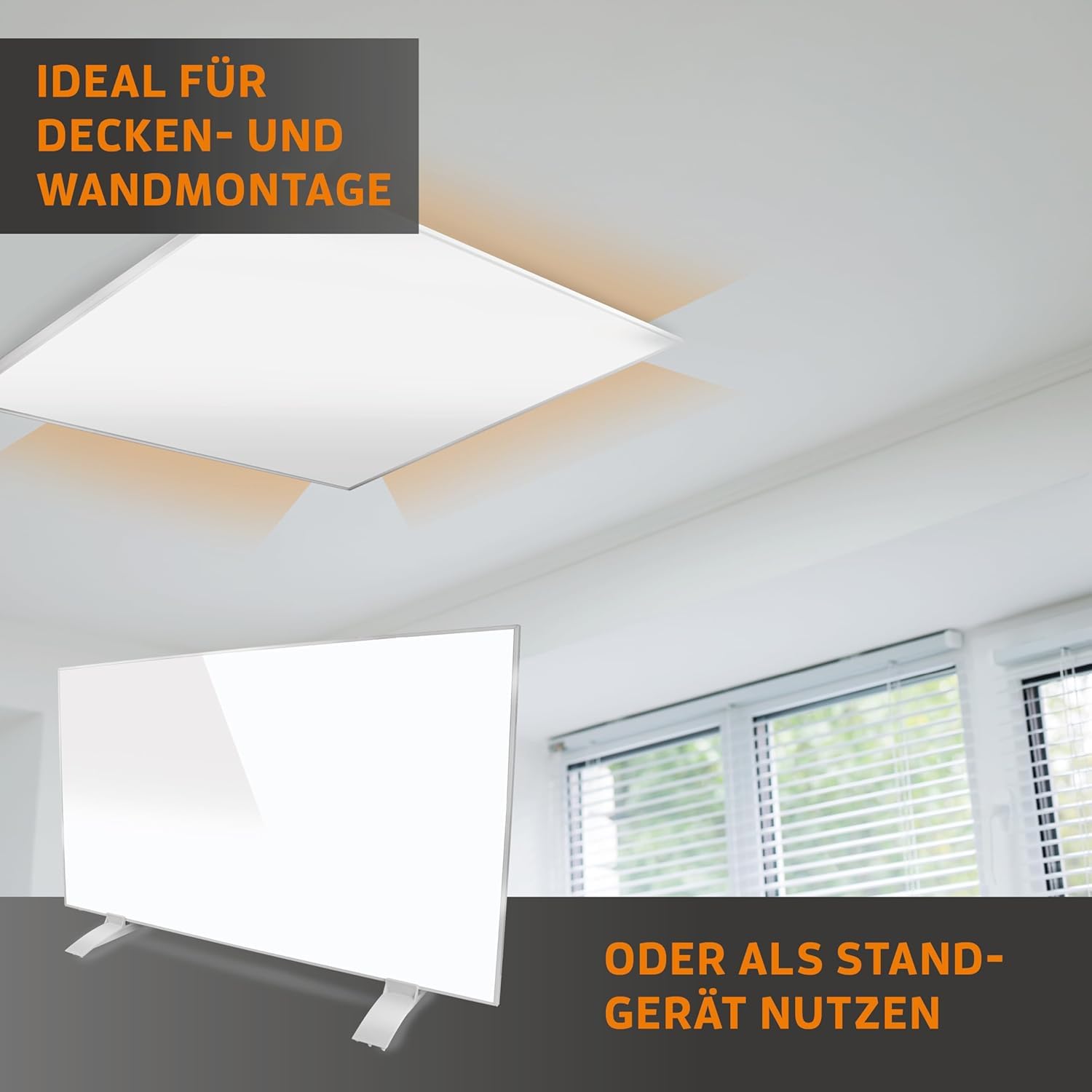 KAISER® Infrarotheizung 720W - Heizpaneel mit Standfüßen & LCD-Display - Wand- & Deckenmontage oder mobil - energiesparende Elektroheizung mit Thermostat & Fernbedienung - für Wohnzimmer, Bad & Büro
