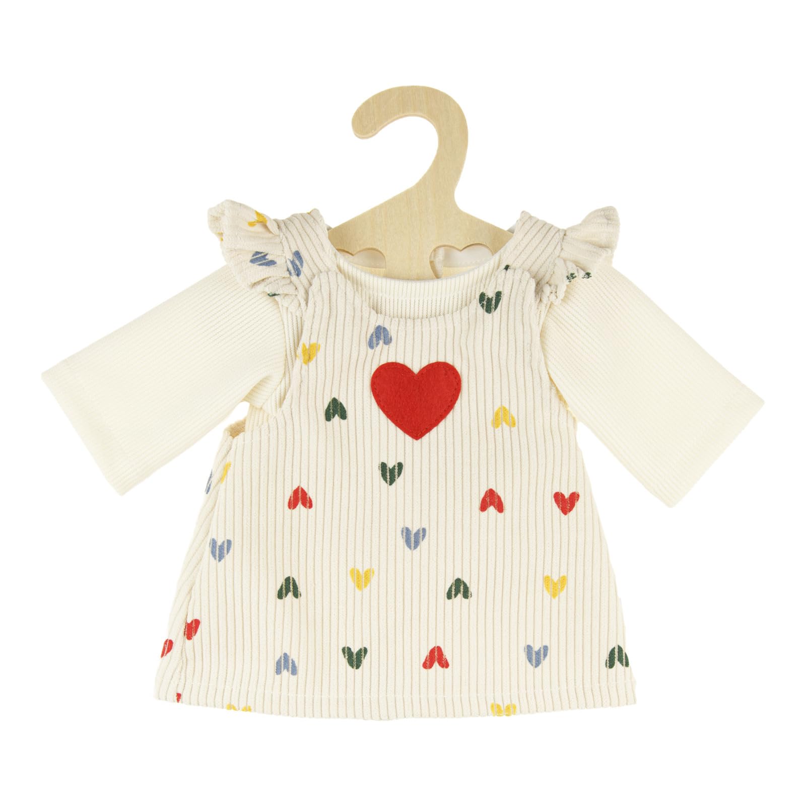 Heless 2530 - Ubranka dla lalek ''Heart Confetti'', 2-częściowy zestaw ze sztruksową sukienką i koszulką, dla lalek i przytulanek w rozmiarze 35-45 cm