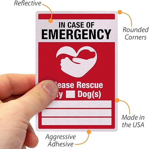 Miniatura 3 de SmartSign Juego de calcomanías de rescate para mascotas "In Case of Emergency Please Rescue My Dogs"  Dos etiquetas adhesivas reflectantes de grado