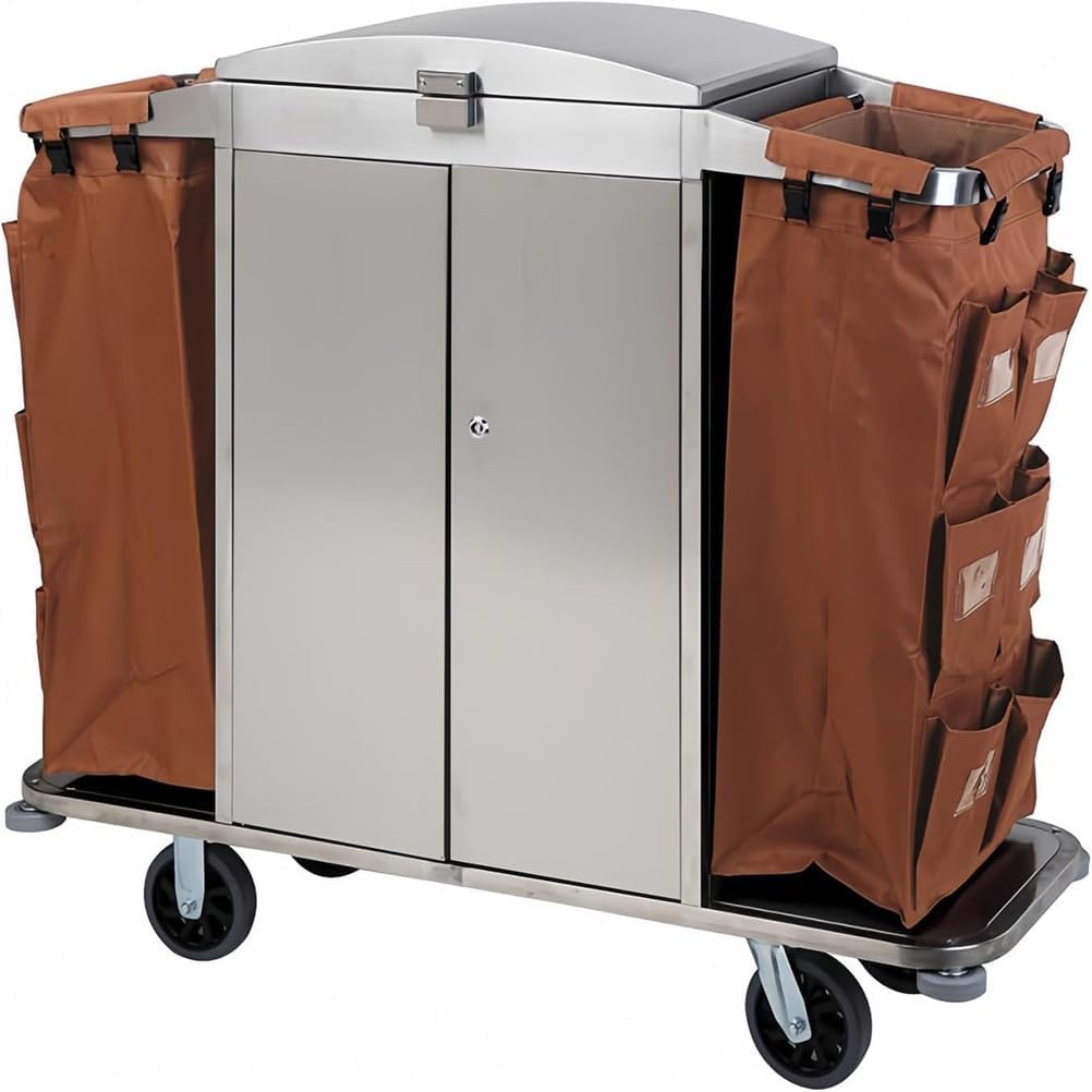 Housekeeping Cart/Lodging Hotel Commercial Housekeeping Cart with Bags Commercial Housekeeping Janitor Cart Cleaning Carts On Wheels,Brown,B