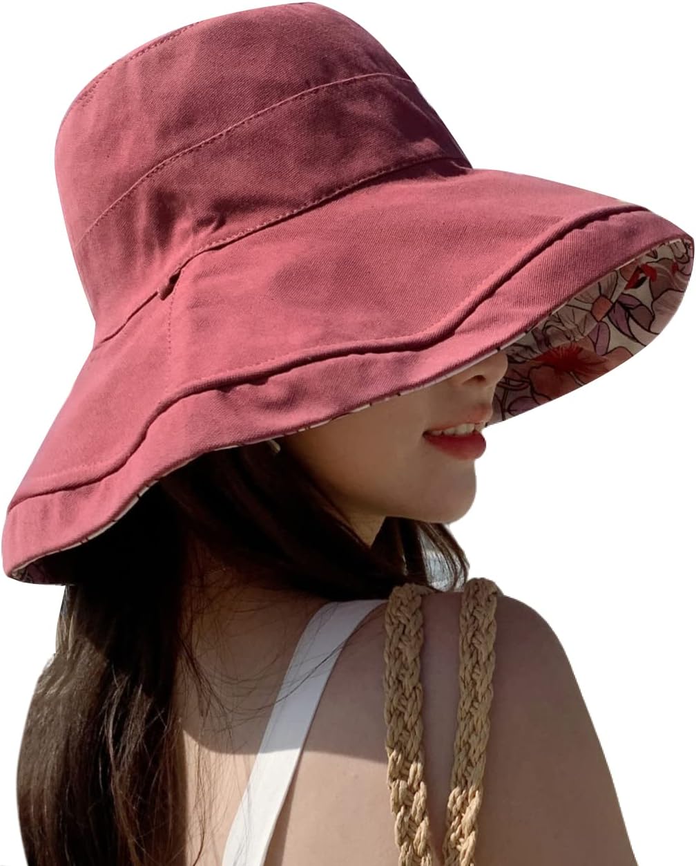 HUAMULAN Women Summer Sun Hat Wide Brim Wired Edge Floral Beach Bucket Hats Reversible Foldable Travel UV Protection Lady Hat