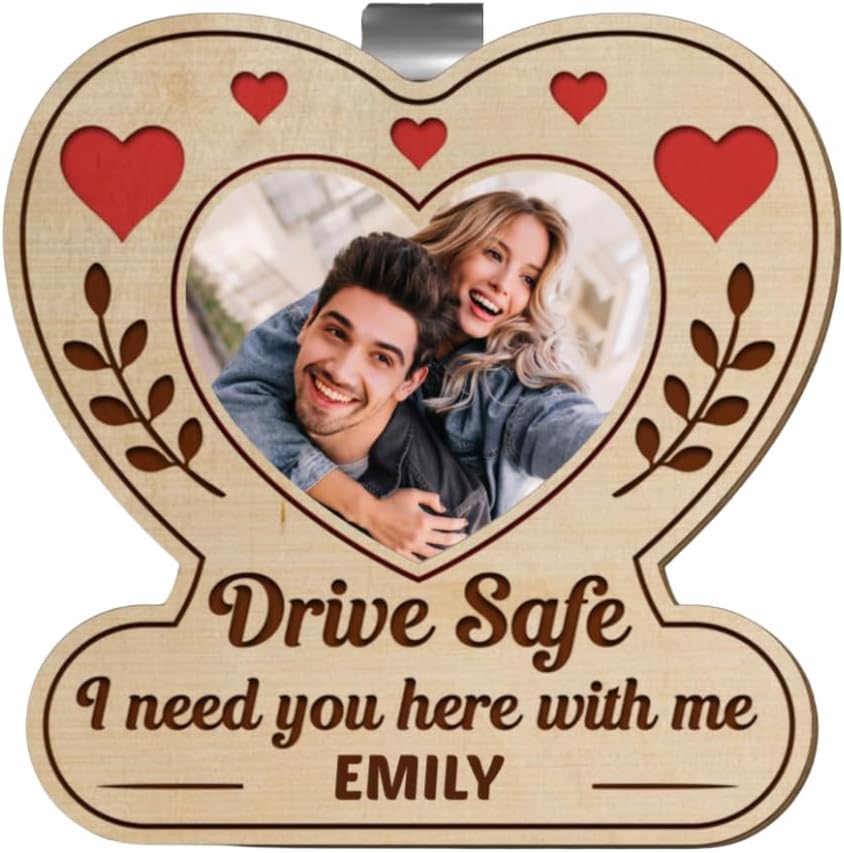 Drive Safe Personalized Wooden Car Visor Clip - I Need You Here With Me, Customizable Photo Car Visor Clip with Name, Gift for Boyfriends Husbands, Anniversities, Valentines, Birthdays