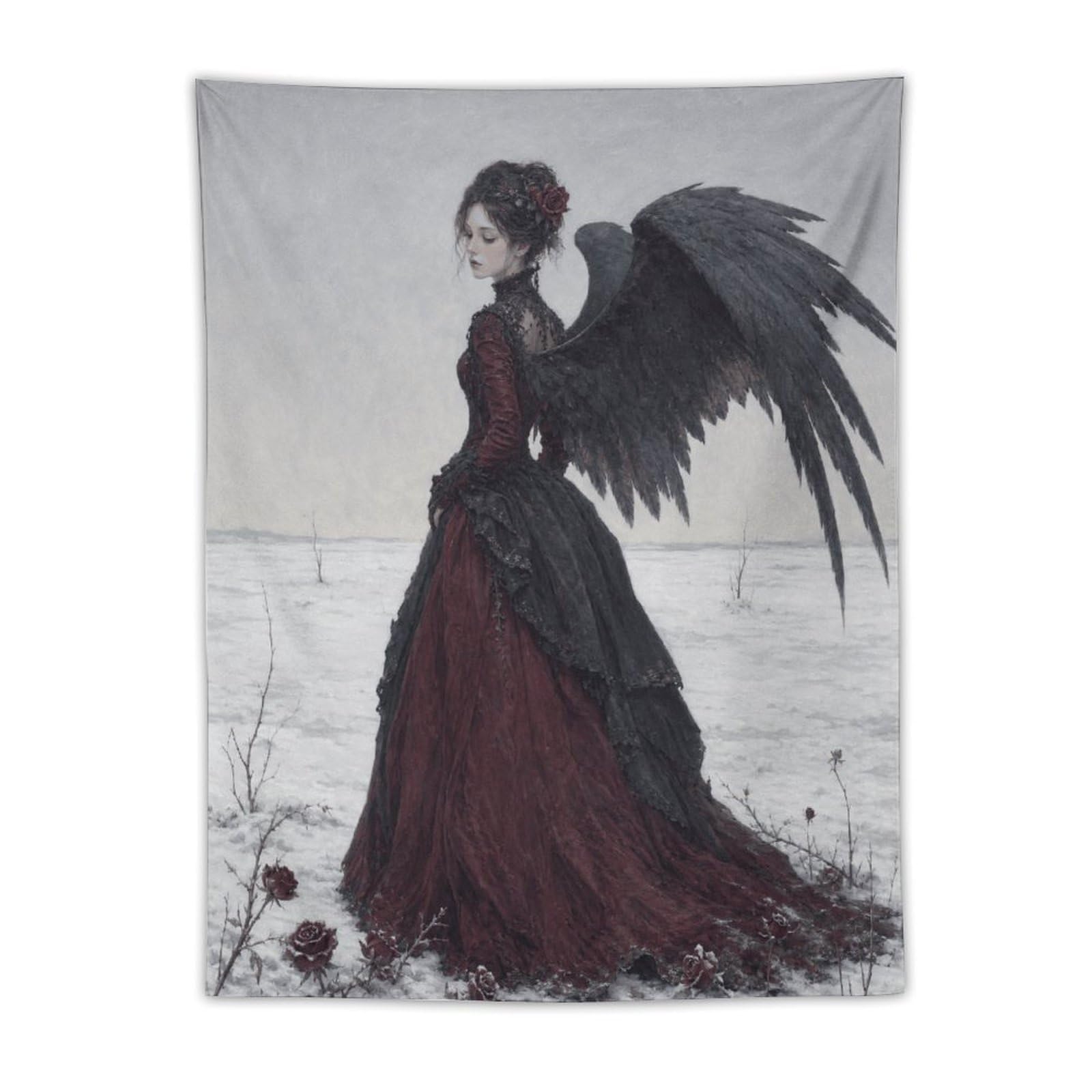 H3B8U2Y5 Gothic Winged Woman Wall Tapestry, Fantasy Illustration, Dorm Room