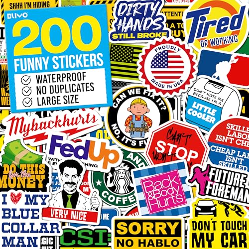 200 PCS Hard Hat Stickers for Adults - Dirty, Sarcastic, & Funny Stickers, Ideal for Welders, Electricians, Mechanics, and All Blue Collar Workers