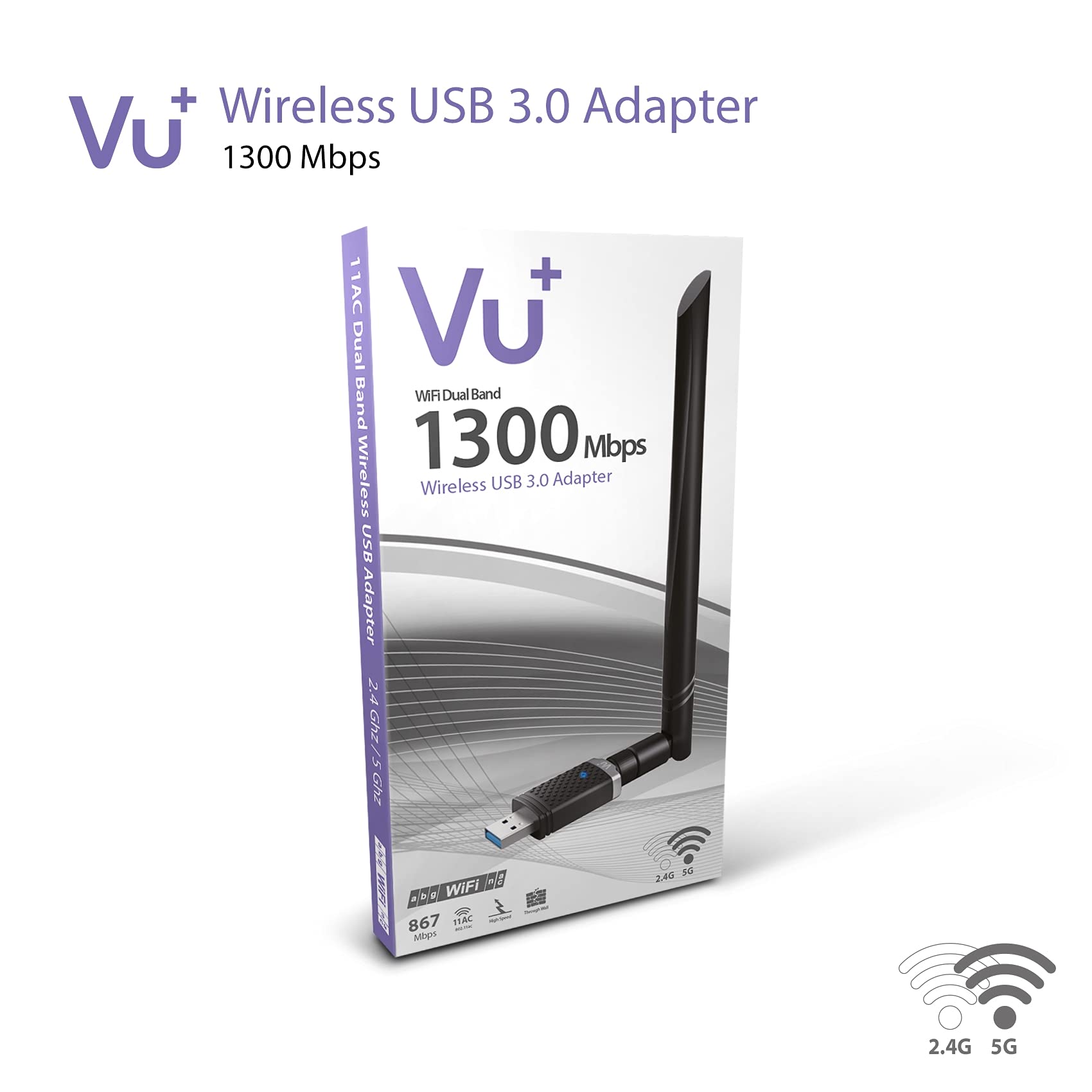 VU+ Adattatore Wireless USB 3.0 Dual Band 1300 MBit/s – Wi-Fi Veloce Per PC E Decoder – 2 Anni Di Garanzia - 3
