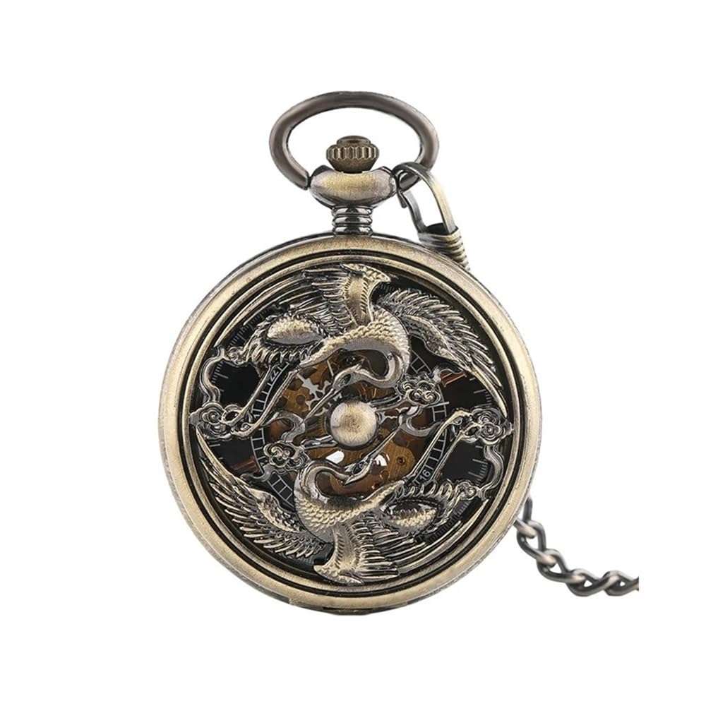 Automatyczny mechaniczny zegarek kieszonkowy w stylu retro, męski i damski, z łańcuszkiem, pustym zegarem steampunk