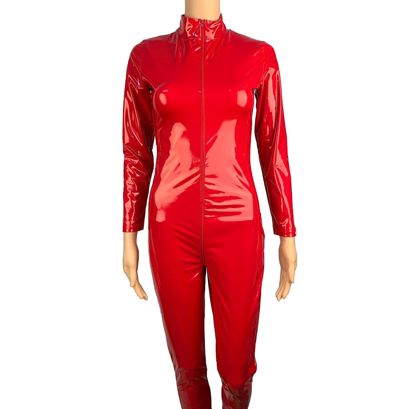 Trajes de cuerpo de látex for mujer, Body de mujer Catsuit de cuero de PVC brillante Cuerpo completo Sexy Látex Mono con cremallera ajustada Goma