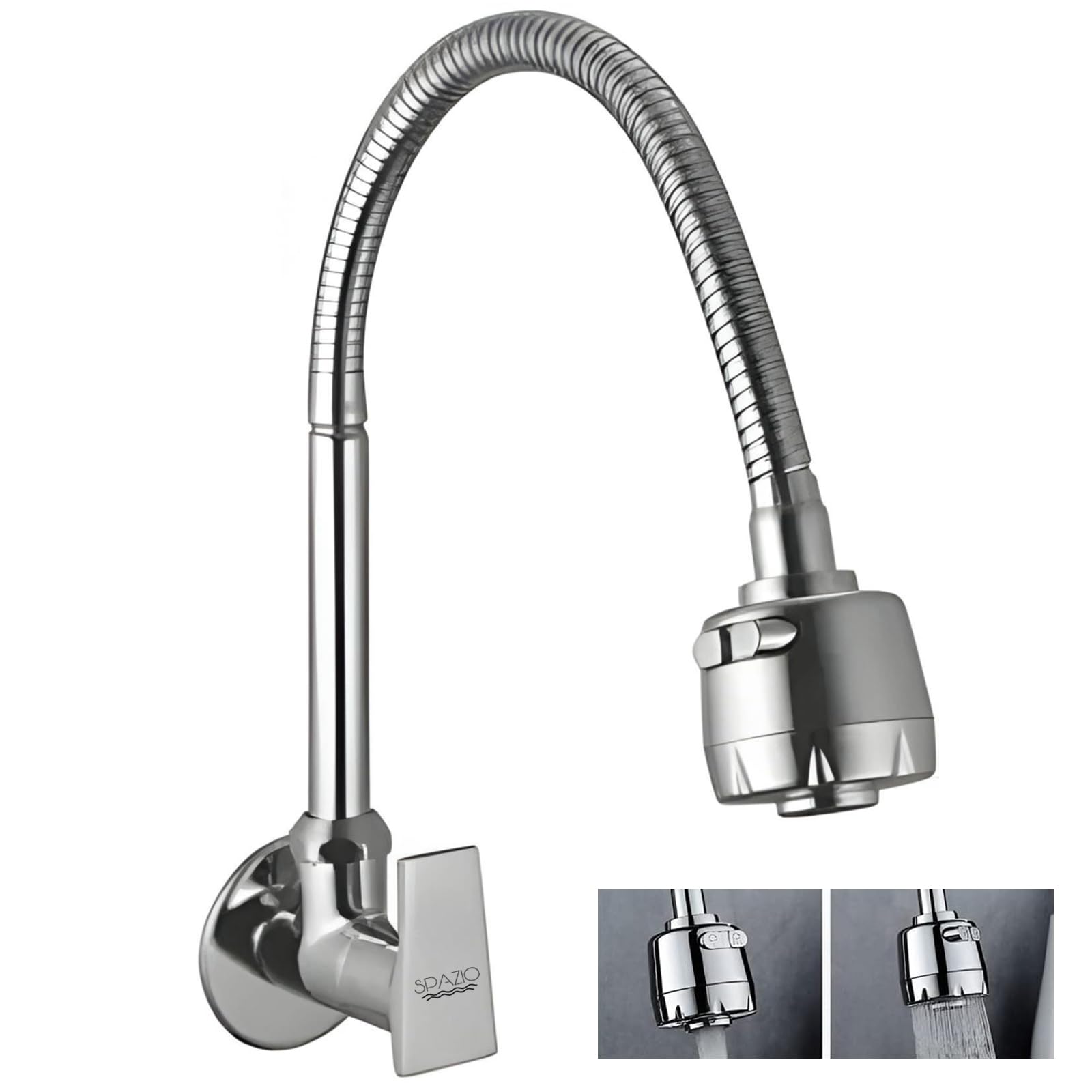 Spazio Liner Brass Kitchen Sink Cock Tap/Sink Faucet with 360 Degree Flexible Swivel Spout & Dual Flow Pattern for Hot OR Cold Water with Wall Flange Pillar Tap Faucet (Wall Mount Installation Type) (B0C7QFKRQ8) Amazon Price History, Amazon Price Tracker