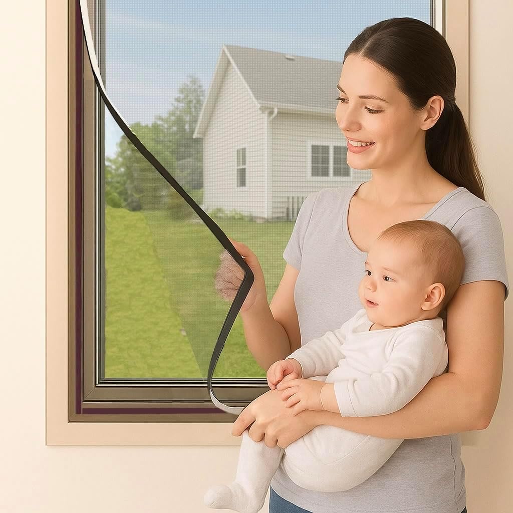 Byonder Magnetic Window Screen - Easy Install, Reusable & Durable Mesh, Perfect Fit for Most Windows - Keep Bugs Out Effortlessly, White Frame with Fiberglass Mesh, Up to Fits 60''x48''