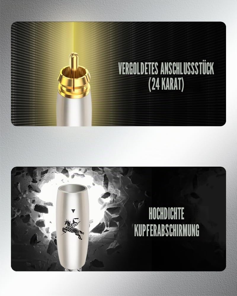 Impeto High End Audiophile Cinch Kabel, 6N OFC 2 RCA Kabel 2x 2 Cinch Stecker Audiokabel RCA Kabel kompatibel für CD, Verstärker, Decoder - 2m