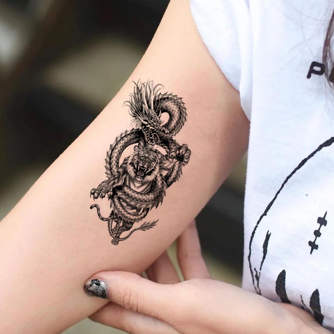 Temporary Tattoowala Dragon With Tiger Temporary Black Tattoo Stickers For Male And Female Fake Tattoo Waterproof body Art 2