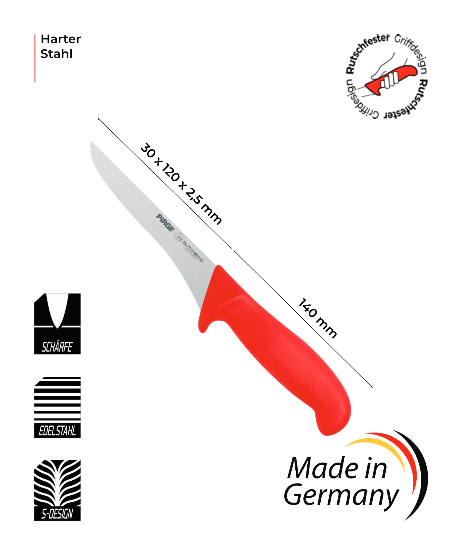 Pirge Butcher's Made in Germany Set di coltelli da disosso professionali da 12 cm - Coltello da macellaio - Coltello da carne - Coltello per infilzare