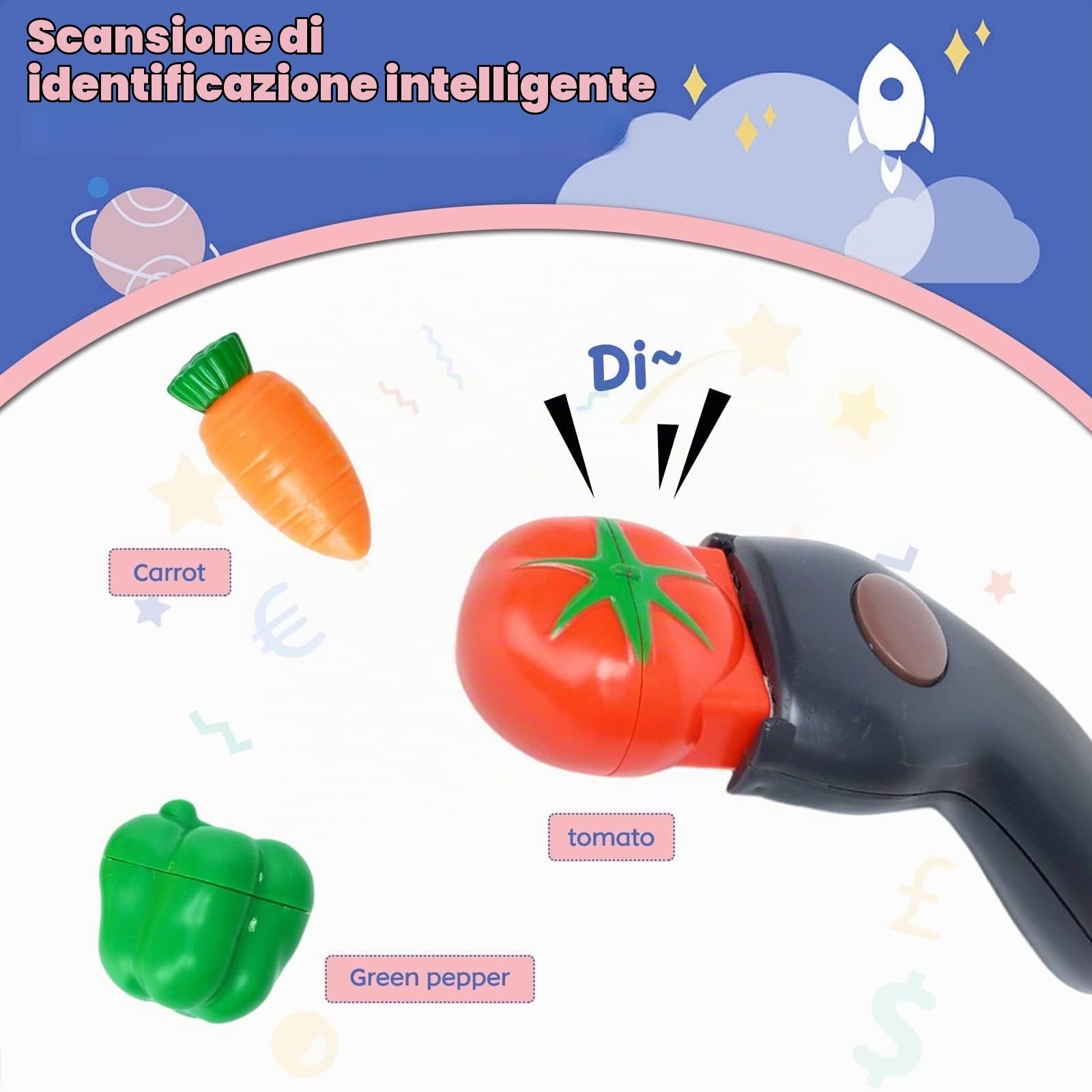 Cassa Giocattolo per Bambini,Scanner con Effetti Sonori,Giocattoli Educativi di Ruolo,con Cibo,Cestino Della Spesa e Negozio,Adatto a Bambini e Bambine dai 3 anni in su