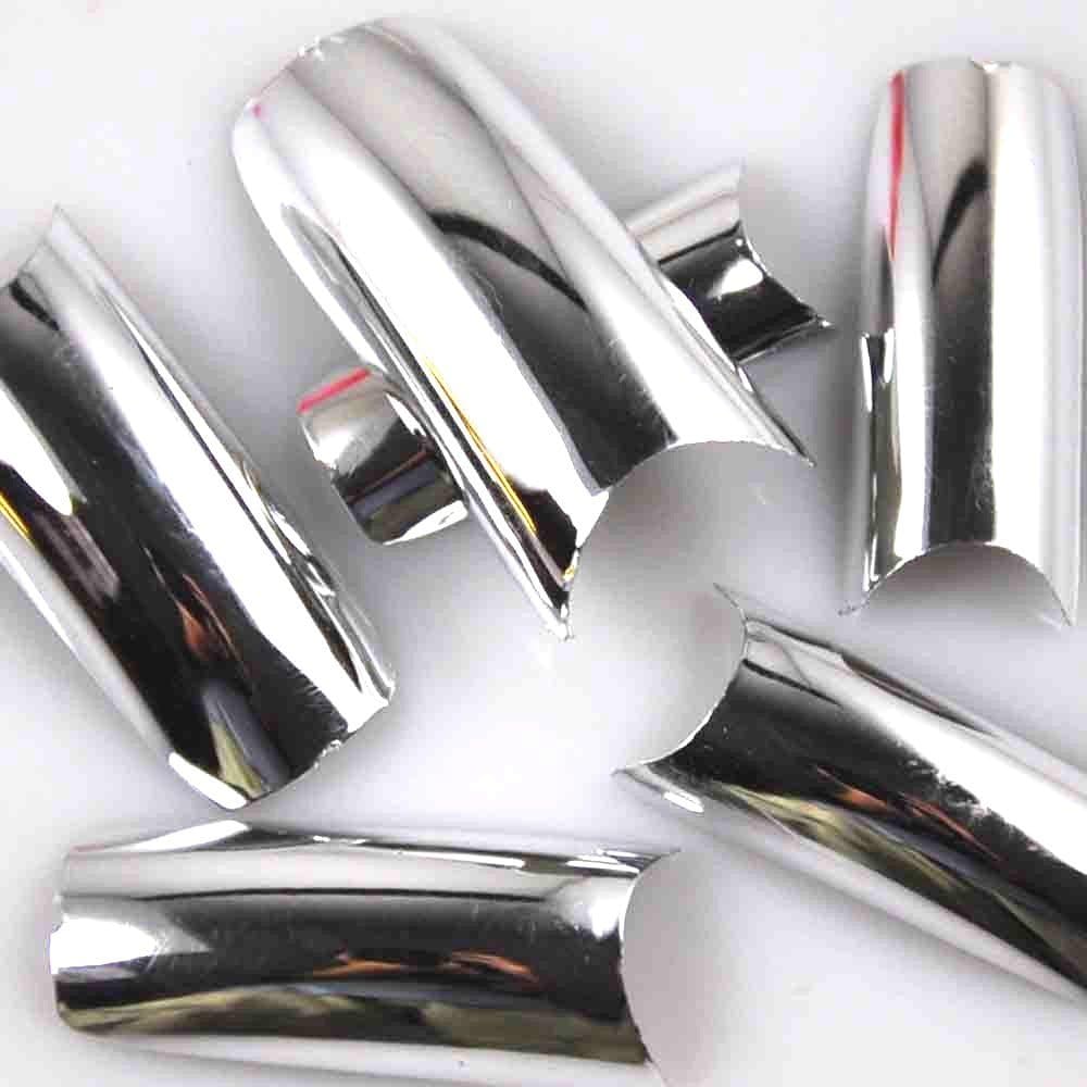 100 Pcs Silver Metallic Acrylic False Nail Tips for Nail Art Decoration w/ Case