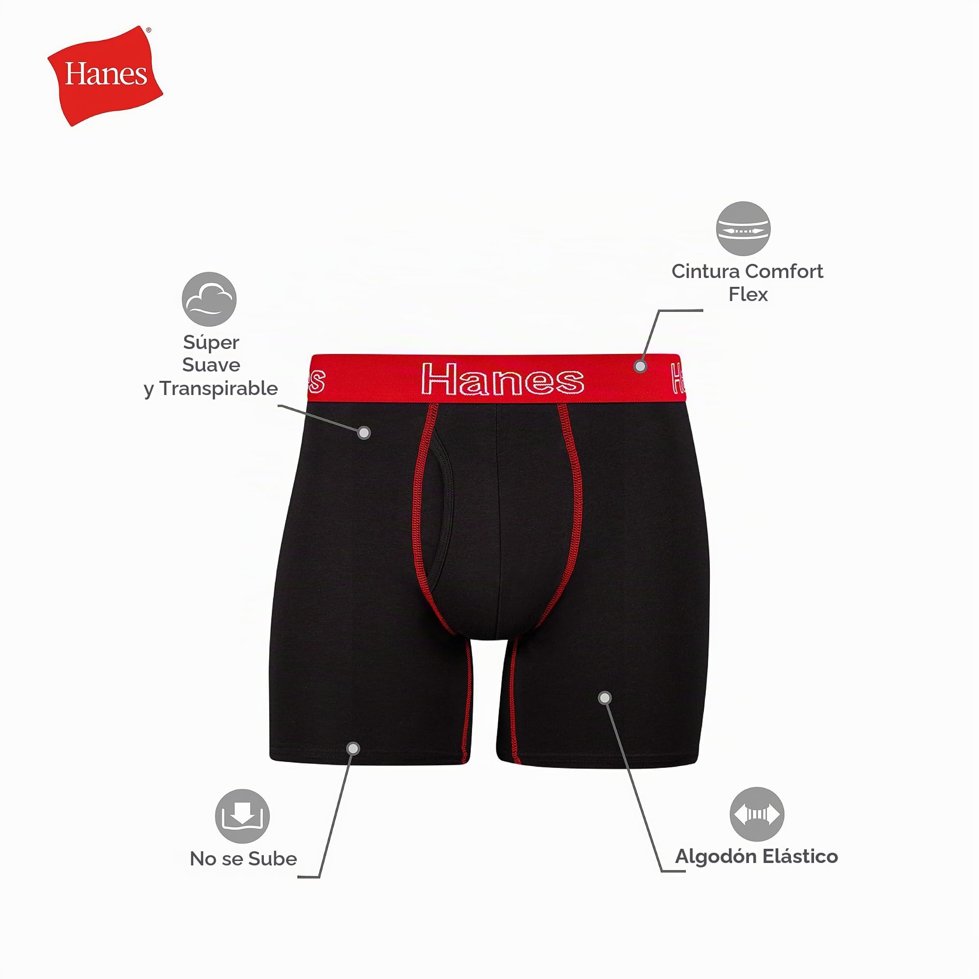 Hanes Men's Underwear Boxer Briefs, Cotton Stretch Moisture-Wicking Underwear, Multi-Pack Ropa Interior de Hombres Hombre (Pack de 6)