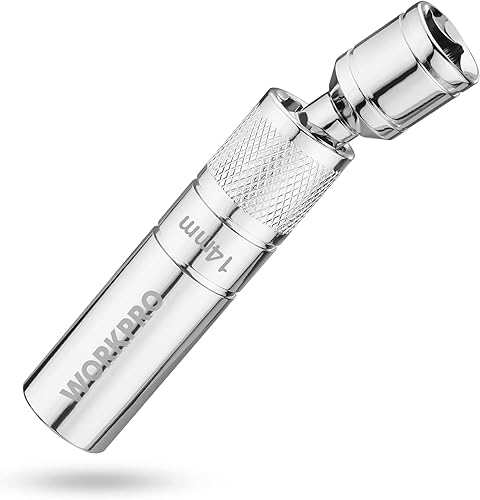 Miniatura 8 de WORKPRO Bujía magnética giratoria de 14 mm con diseño magnético, llave de bujía giratoria de pared delgada, unidad de 3/8" x 12" de longitud total