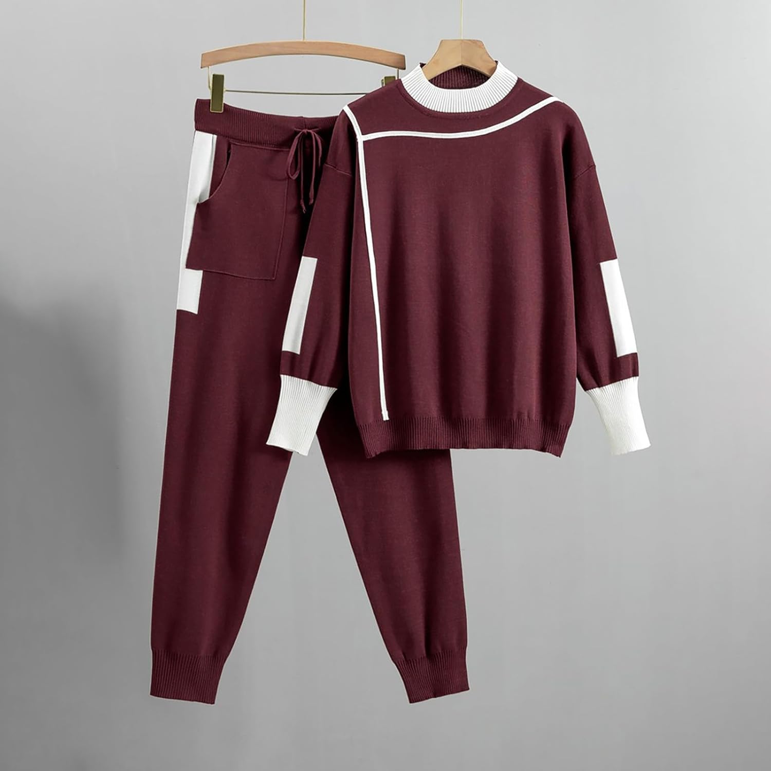 Uillui Women's Two Piece Outfits Sweater Sets Oversized Lounge Set Comfy Knit Pullover and Pants Jogger Sets Sweatsuits