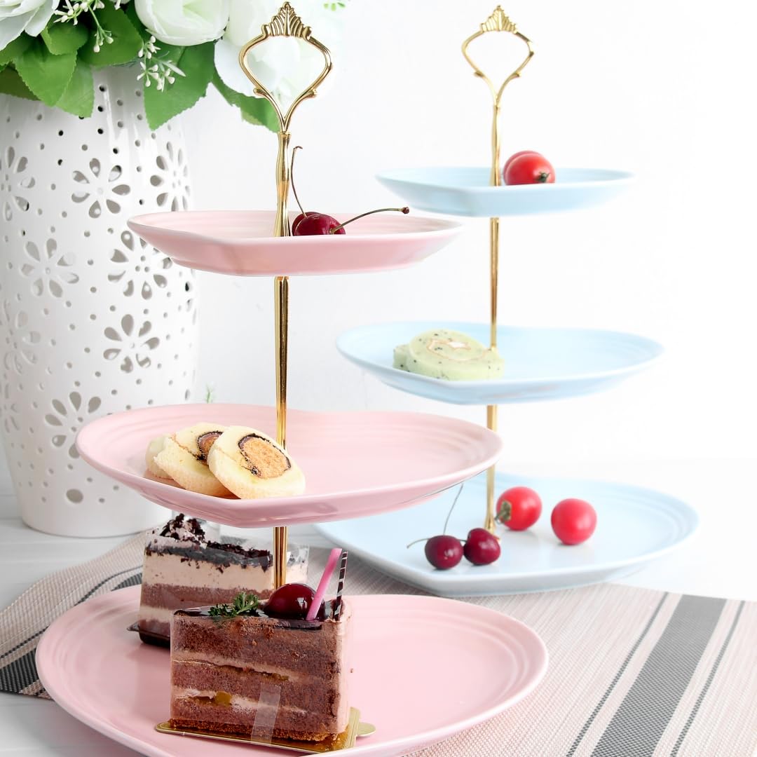 Hovico Alzata in ceramica a 3 livelli, alzata per torta a più livelli, piatto da portata decorativo per tea party, matrimoni, cene a lume di candela (a forma di cuore)