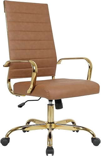 LANDSUN Silla de oficina en casa, silla ejecutiva de respaldo alto, silla de escritorio de piel sintética acanalada con reposabrazos, suave