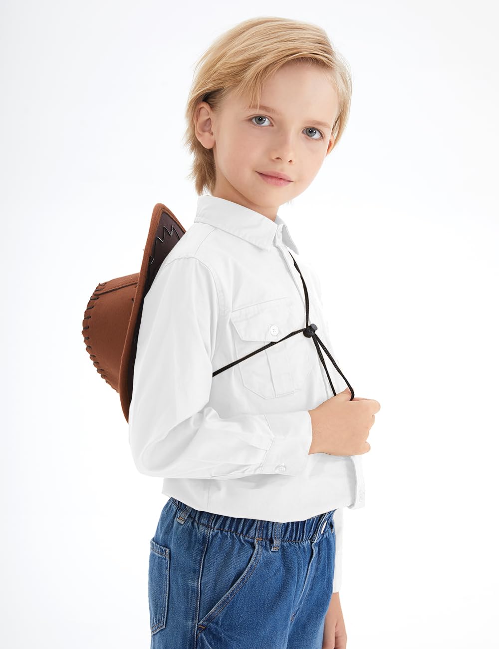 Spring&Gege Camisas de manga larga con botones de algodón tejido dos bolsillos camisas para niños