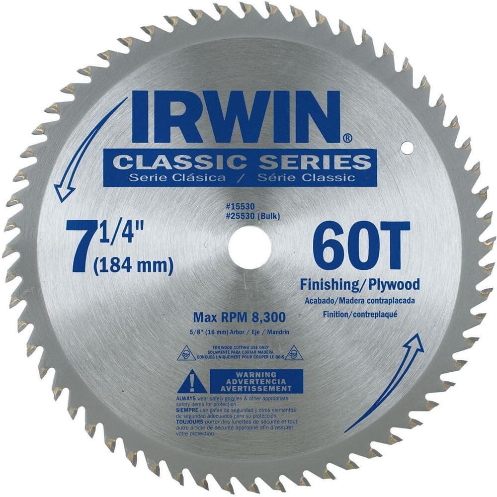 IRWIN Tools Classic Series Carbide Corded Circular Saw Blade, 7 1/4-inch, 60T (15530ZR)
