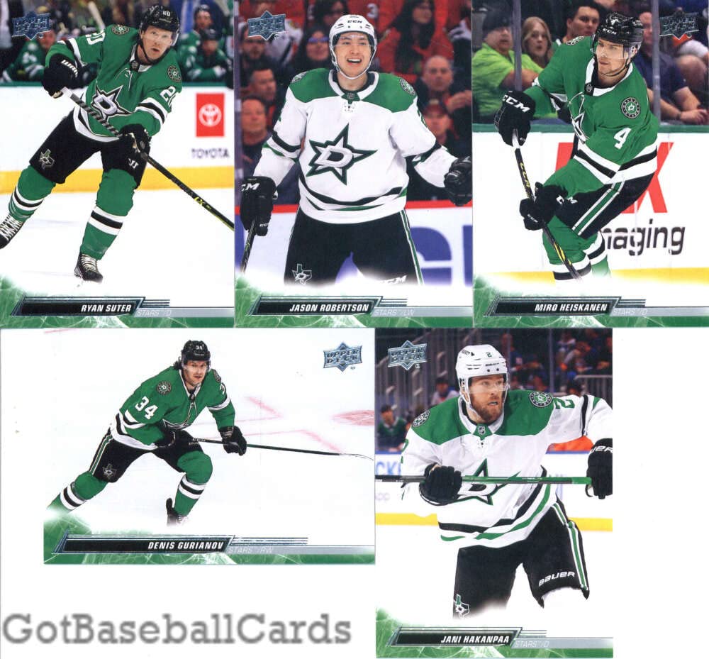 2022-23 Upper Deck Series 1 Hockey Dallas Stars Team Set of 5 Cards: Denis Gurianov(#58), Jani Hakanpaa(#59), Miro Heiskanen(#60), Jason Robertson(#61), Ryan Suter(#62) - GotBaseballCards
