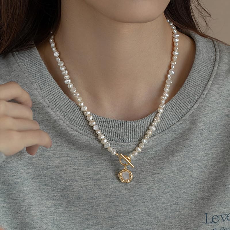 Collar de perlas barrocas para mujer, versátil, irregular, para otoño e invierno, cadena de suéter, accesorios de viaje, fecha, perlas, conchas marinas naturales, Perla, conchas marinas