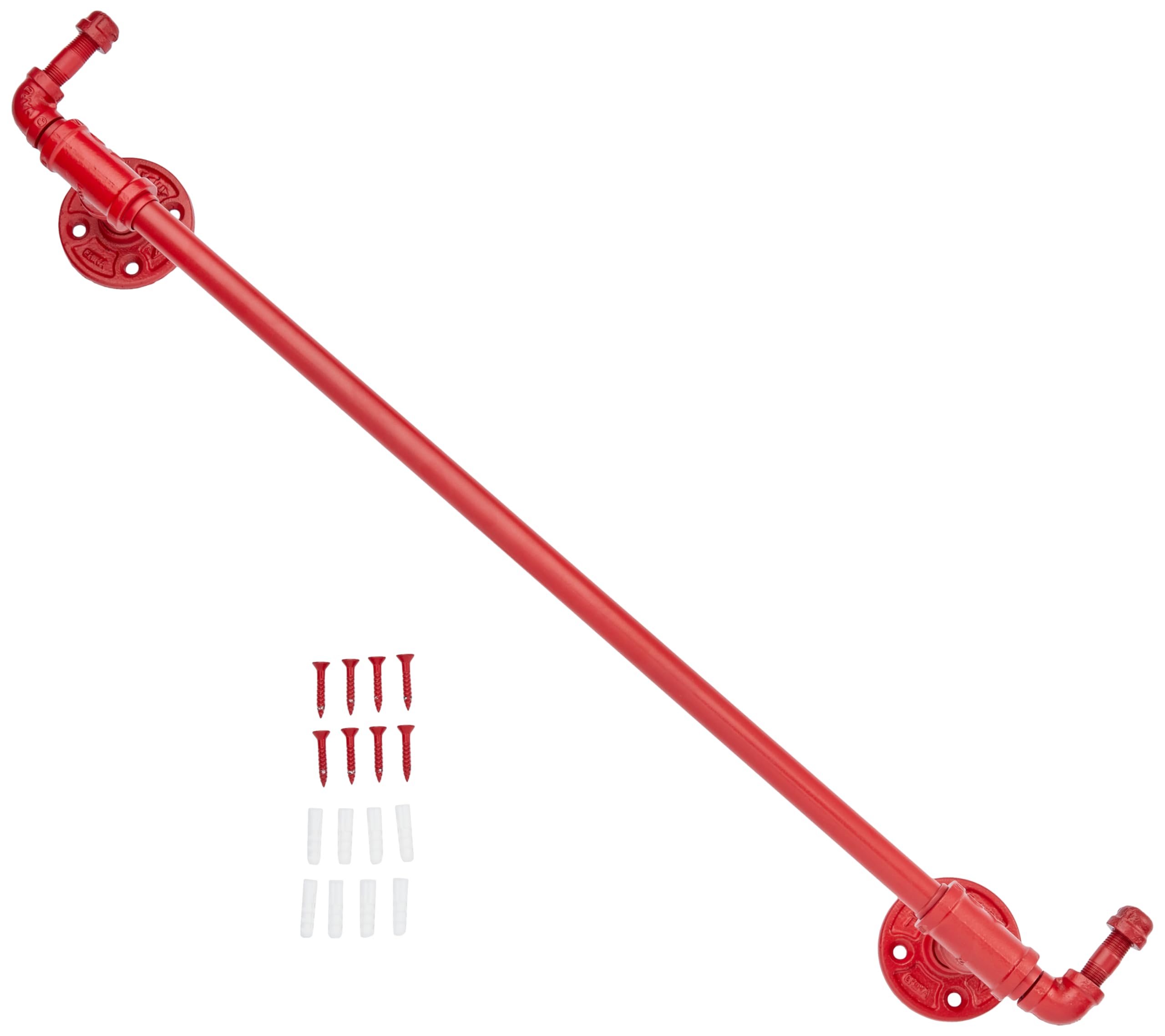 Allied Brass P-250-24-TBHK-FER Pipeline Collection 24 Inch Towel Bar with Integrated Hooks, Fire Engine Red