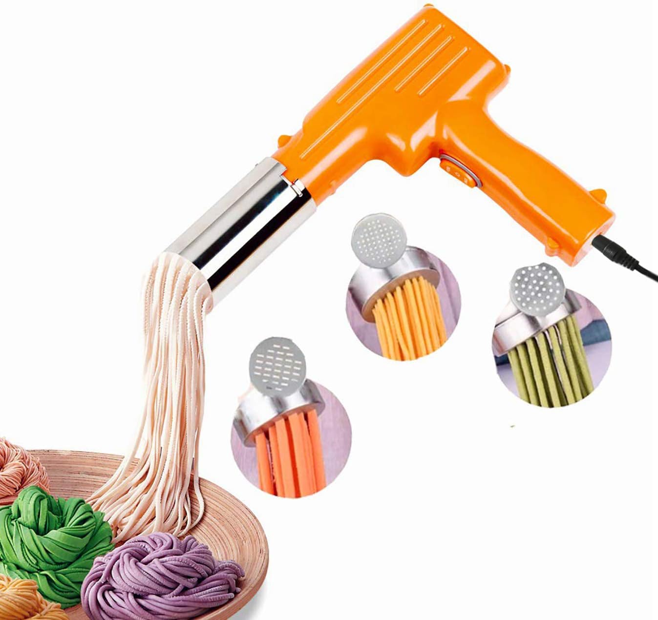 Pasta Maker Handheld Automatic Noddle Maker Press Vegetables Juice with 3 Pressing Moulds for Making Spaghetti Fettuccine Noodles