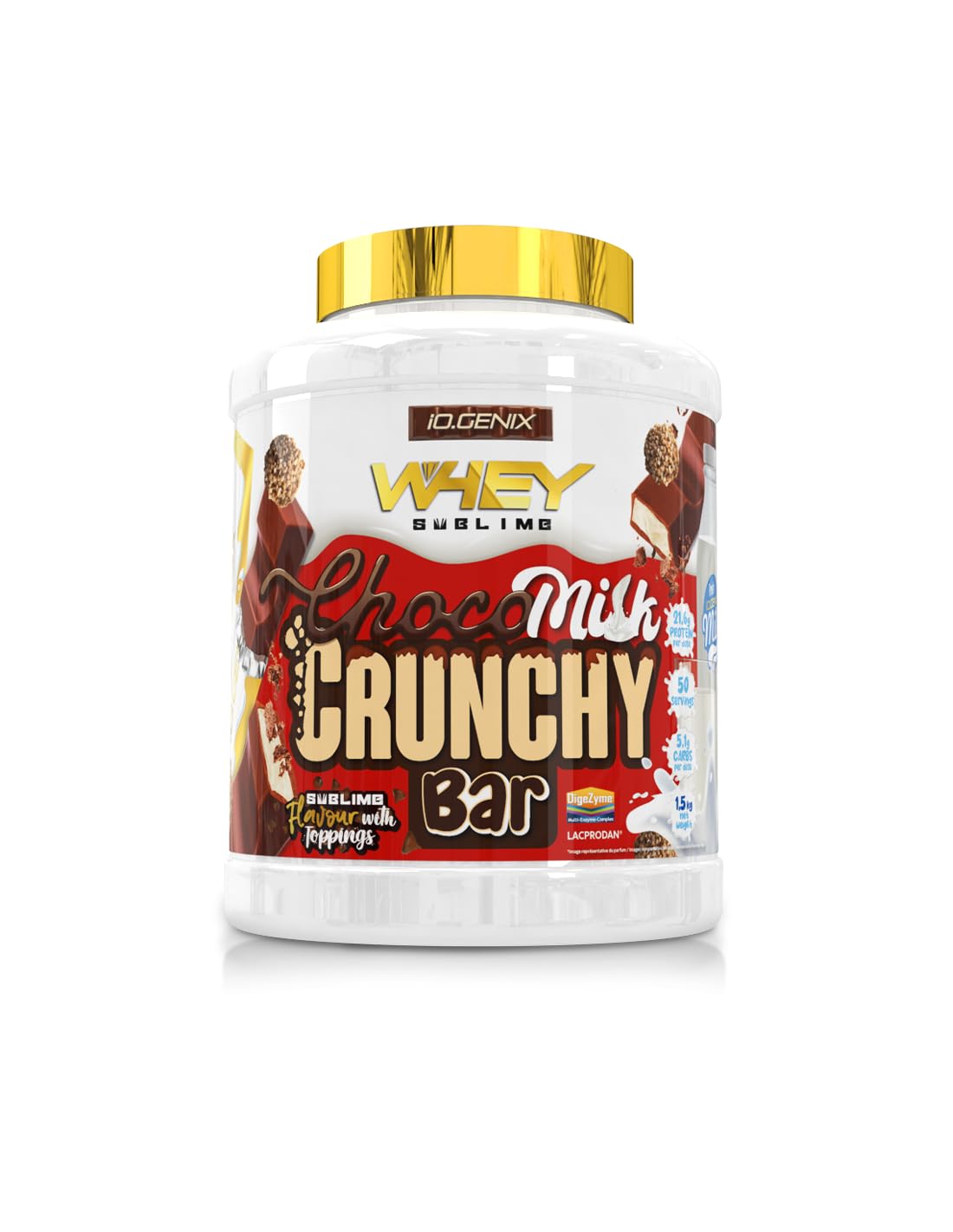 iO.GENIX - Whey Sublime | 1,5kg | Proteína de Suero de Leche | Lacprodan | Digezyme | Sublime Flavours (1,5kg, Choco Milk Crunchy Bar)