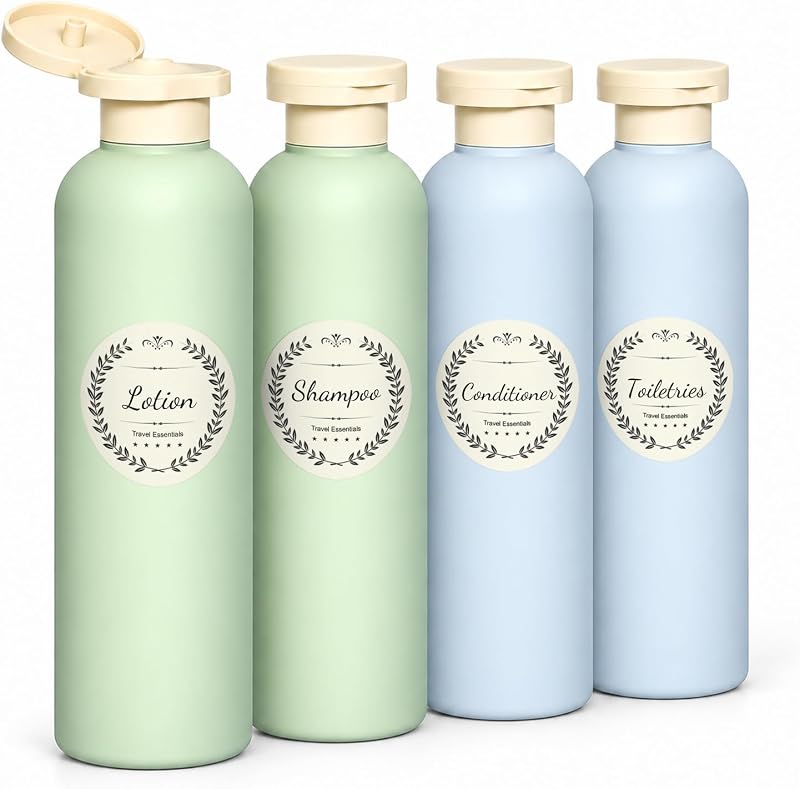 Frascos Recarregáveis de Viagem DEMORA, 260 mL, Pacote com 4, Verde e Azul