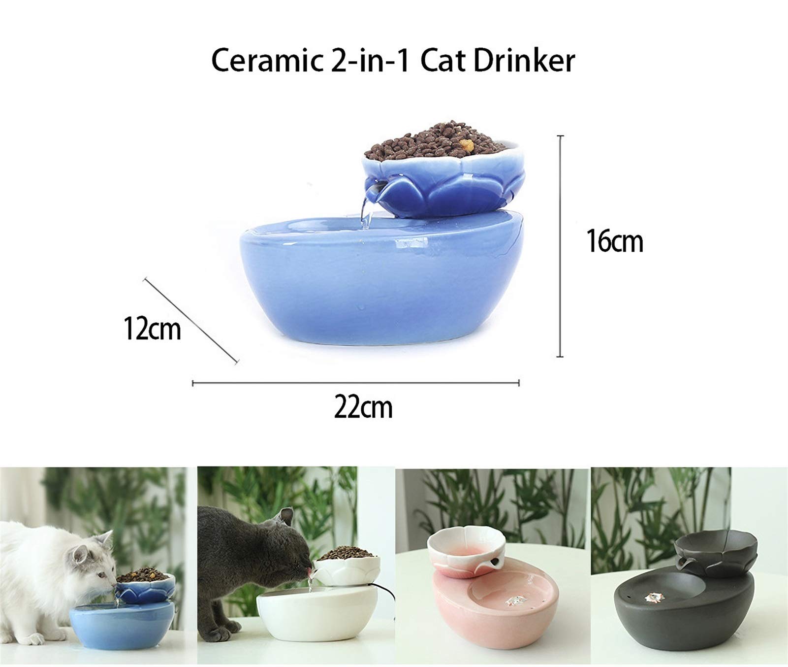 Fuente de Agua Automática para Gatos 2 en 1 para Beber y Comer, Bebederos para Gatos de Agua para Gatos de Cerámica con Filtros y Voltaje De Seguridad USB 5V, 1.5L (Color : Pink)