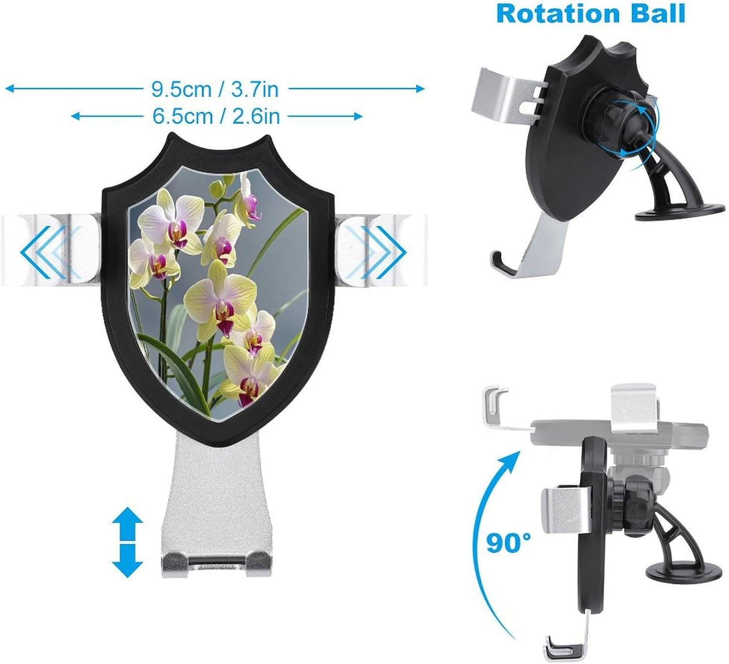 Colorful Orchids Flower Phone Holder Car Hands-Free Mount Holders for Dashboard Windshield Vent Metal Hook Clip Cell Phone Mount for All Smartphones & Car Models image 2