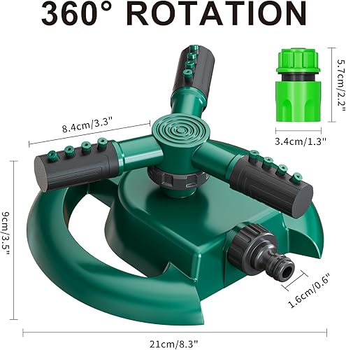 Miniatura 2 de Rociadores para patio, rociador de agua, rociador de césped de rotación de 360 grados, 3 brazos ajustables, cobertura de área grande, rociadores