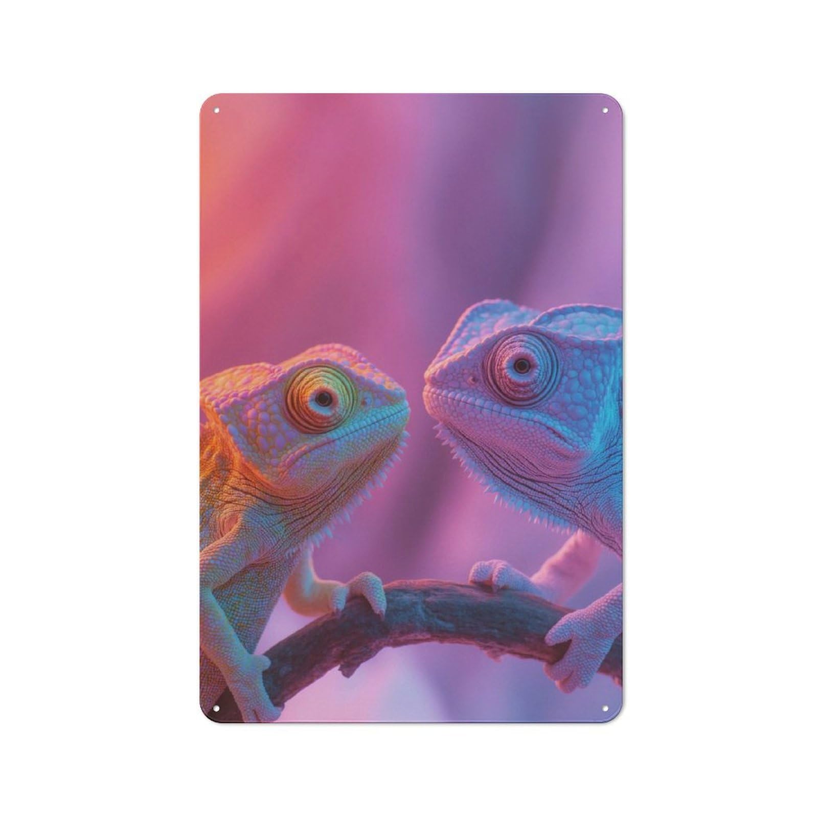 Junmoney Two Chameleons On Branch Metal Sign 30X20cm With For Workshop Wall, Rustic Decor, For Collectors Decorating Workshops And Hobby Rooms