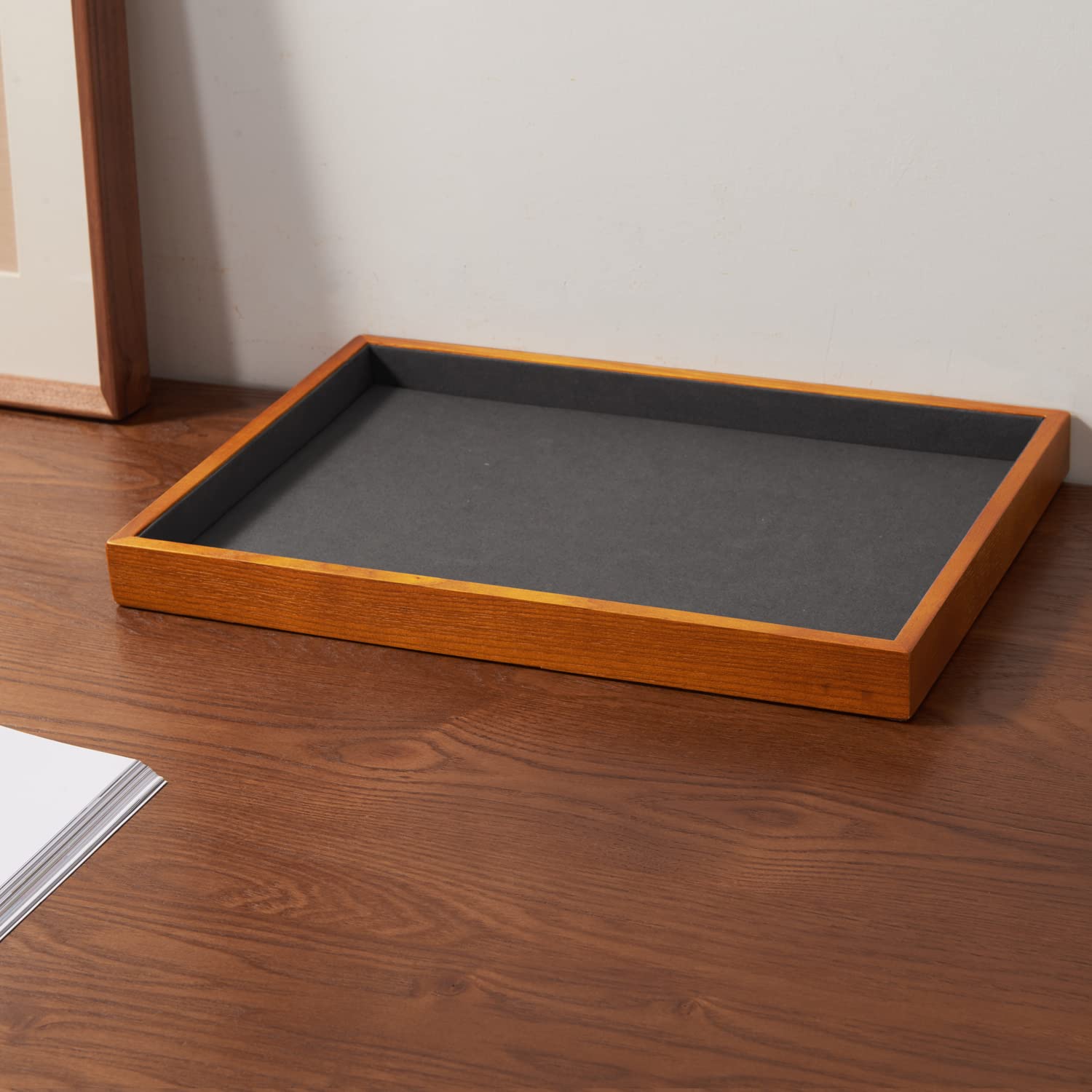 Oirlv Bois Massif Plateau Plat Pour Bijoux,Empilable,Tiroir Pour Bijoux,Organisateur,Vitrine,Porte Bijoux(Gris)