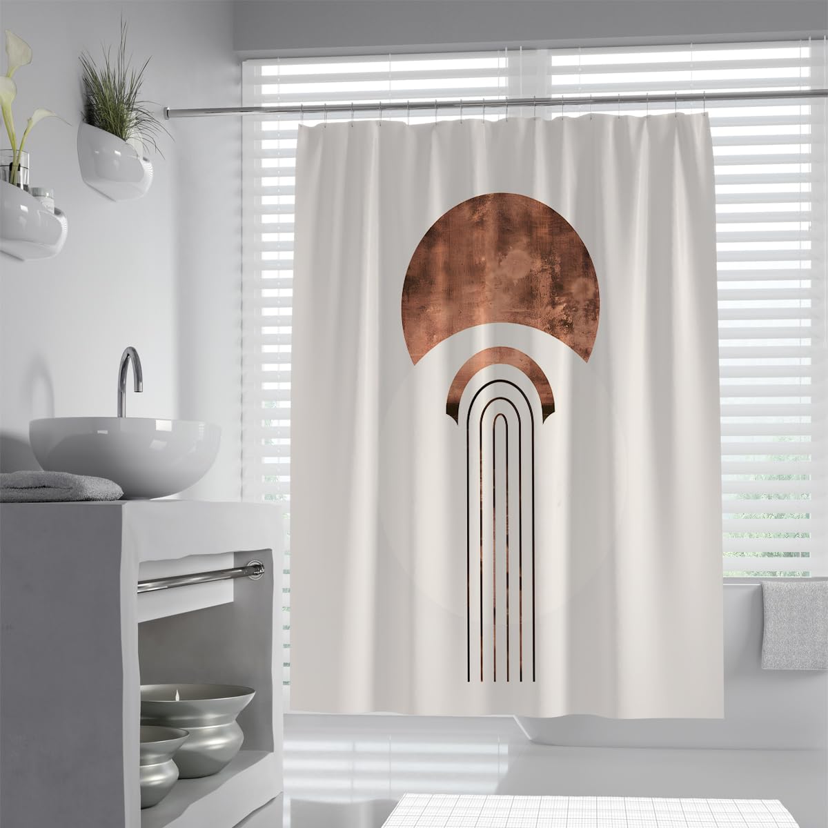 Uiringart Shower Curtains Terracotta Boho Moon Phase W180xl200cm Abstract Geometric Mildew Resistant Waterproof Bath Curtains Bathroom Decor With Hook