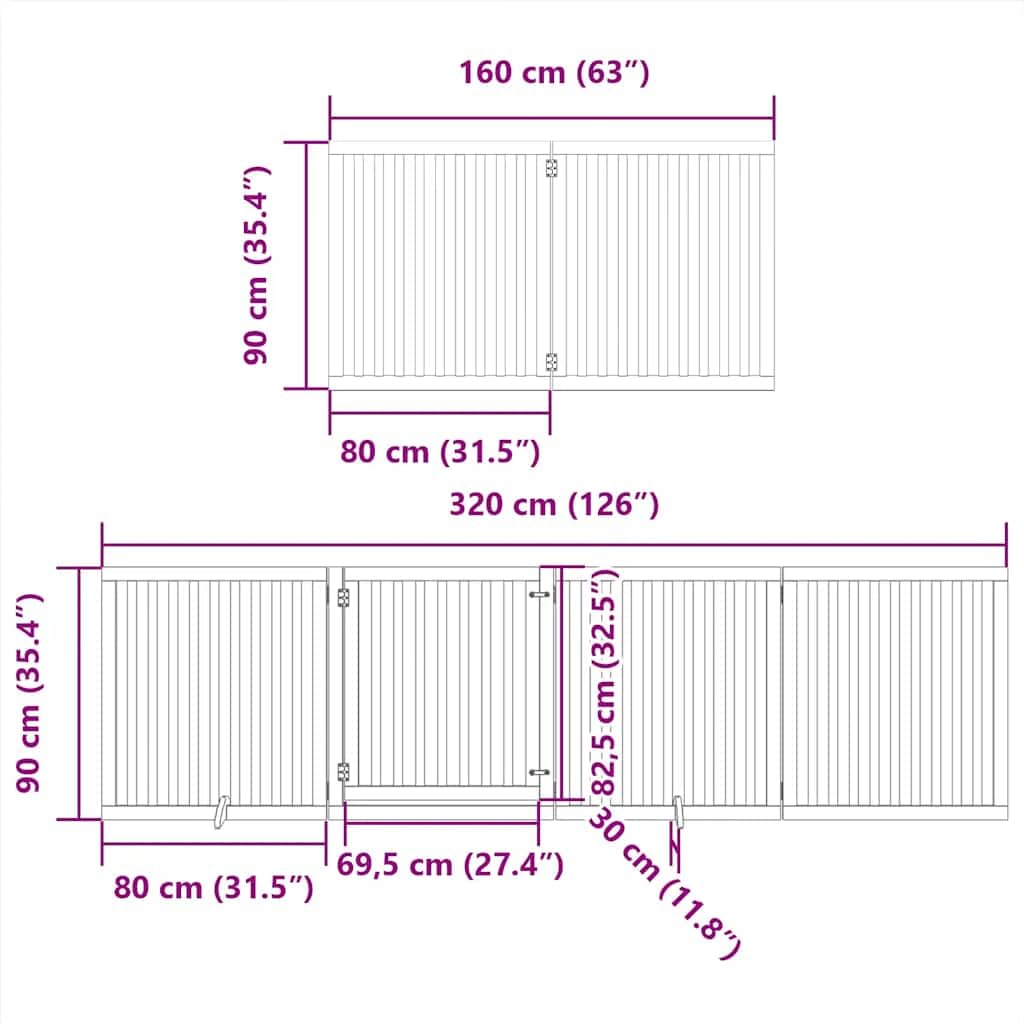 Puerta plegable para perros con puerta de madera de álamo negro, 800 cm de longitud, estable, para casa, apartamento, jardín, protección y seguridad de cachorros y perros