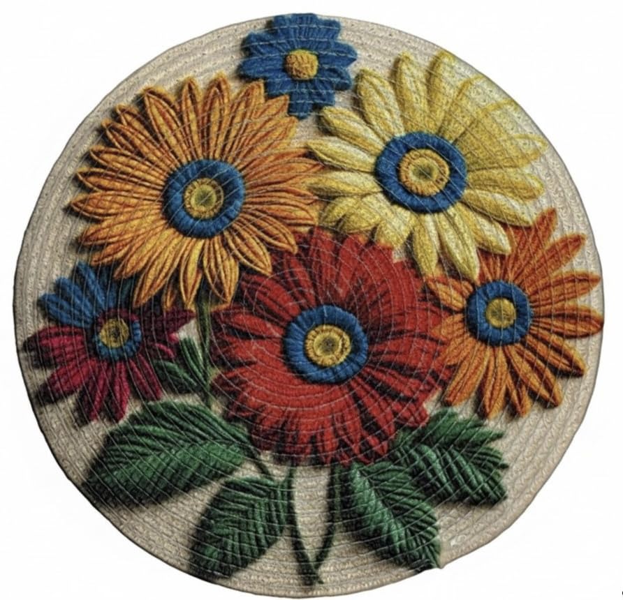 Image of Cotton Printed Round Table Mat (38x38 cm) - Pack of 1 (Single PCS) (Multi 2)
