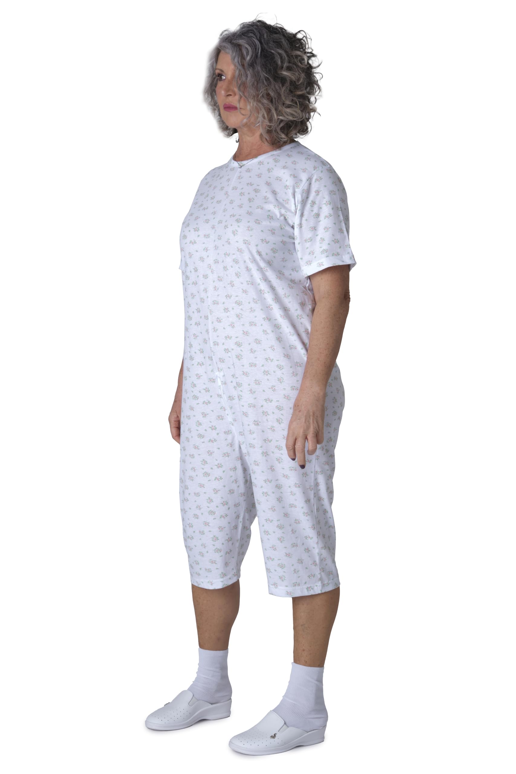 FERRUCCI COMFORT Pijama Sanitario Cuello Redondo Manga Corta Pantalón Corto - 9017 MC PC - Para Mayores, Incontinencia, Alzheimer, Demencia, 100% Algodón Ligero