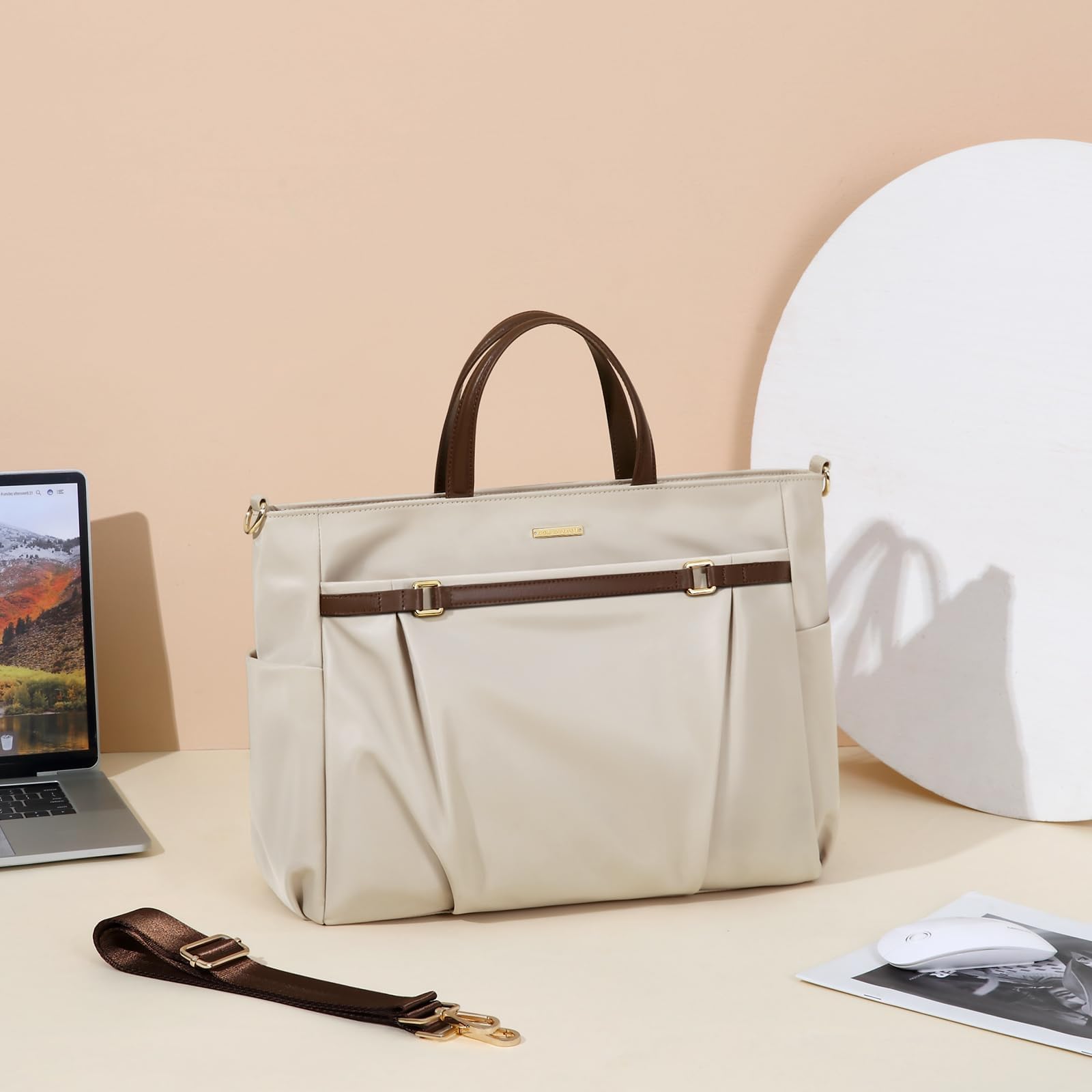 Borsa Messenger Donna Impermeabile Borsa Porta PC 15 Pollici - Borsa Lavoro Grande per Ufficio, Università e Scuola - Albicocca