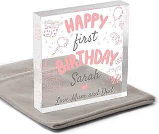 1st Birthday Gifts for Girls Boy Baby - Personalised 1st First Birthday Gifts for Son Daughter Grandson Grandaughter Granddaughter Nephew Niece - 1st Year Birthday Presents - With Grey Bag