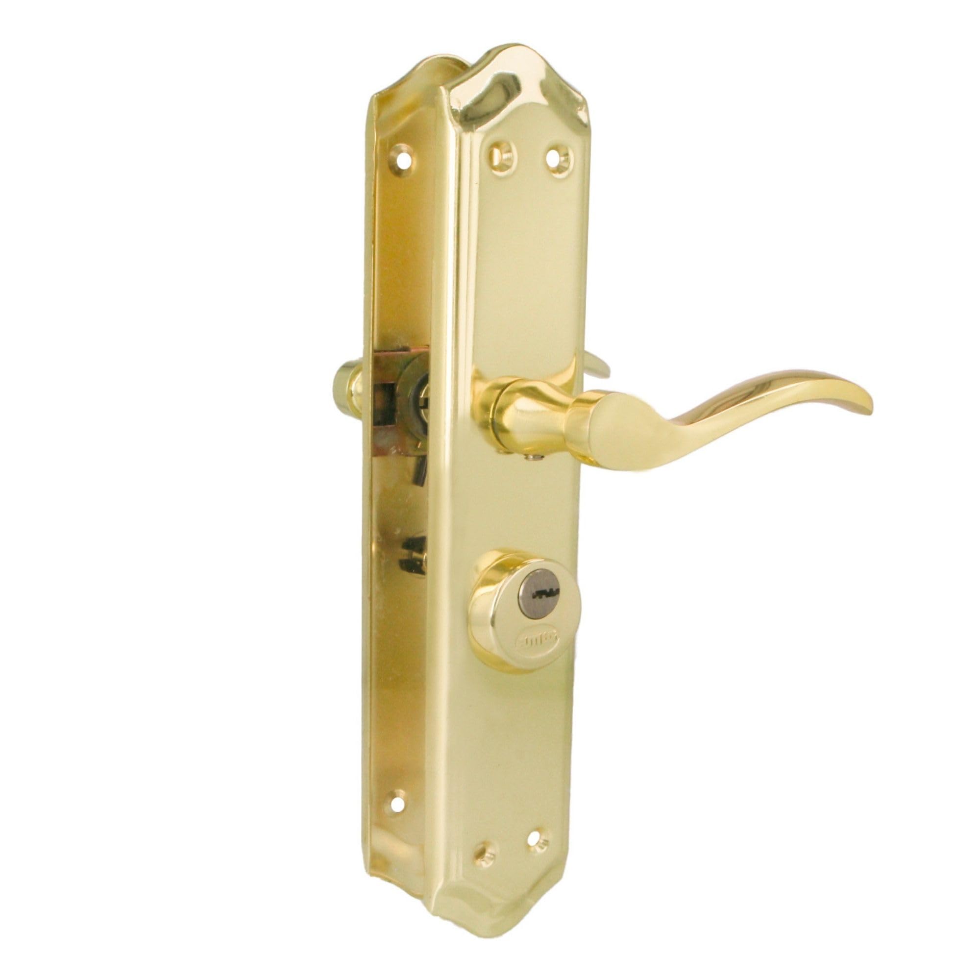 Amig - Manilla para puertas Derecha Mod. ALFA con Muletilla Mod. 46 - Acero Latonado - 255 x 48 mm - Cuadradillo de 8mm - Incl. 2 llaves - Para puertas de 35 a 45 mm - Dorado