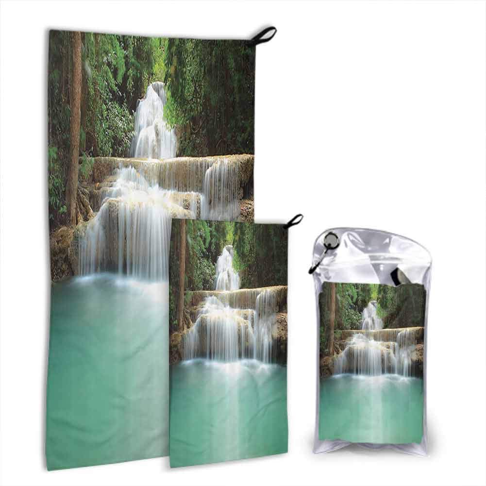 dsdsgog Beach MicrofiberWaterfall Decor Collection,Falling Stream Waterfall Natural Pond Thailand Vacation Picture,Cyan Green Ivory Microfiber Towel for Hair Curly