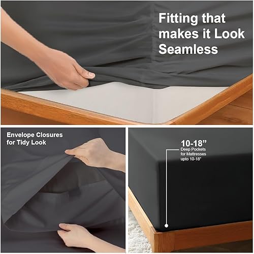 Miniatura 3 de Juego de sábanas divididas tamaño King para camas ajustables con bolsillo profundo, juegos de sábanas bajeras individuales XL para cama ajustable,