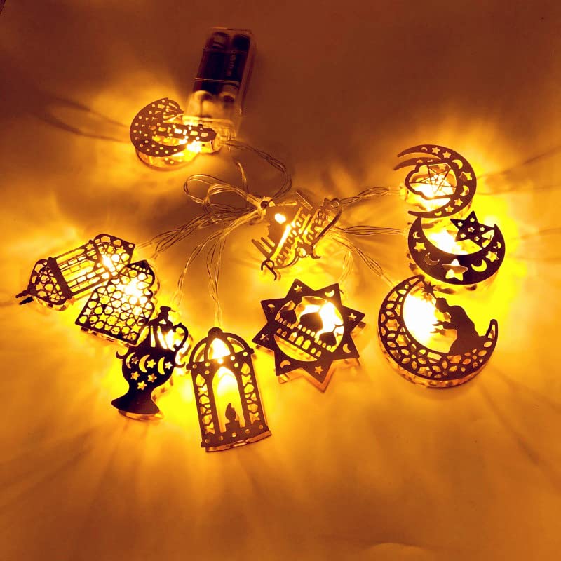 Home Decor Muslim Eid String Lights LED Iron Moon Castle Palace Ramadan Decoration Eurban 65 Inch with 10 Lights (Warm White) Battery Powered x2 AA
