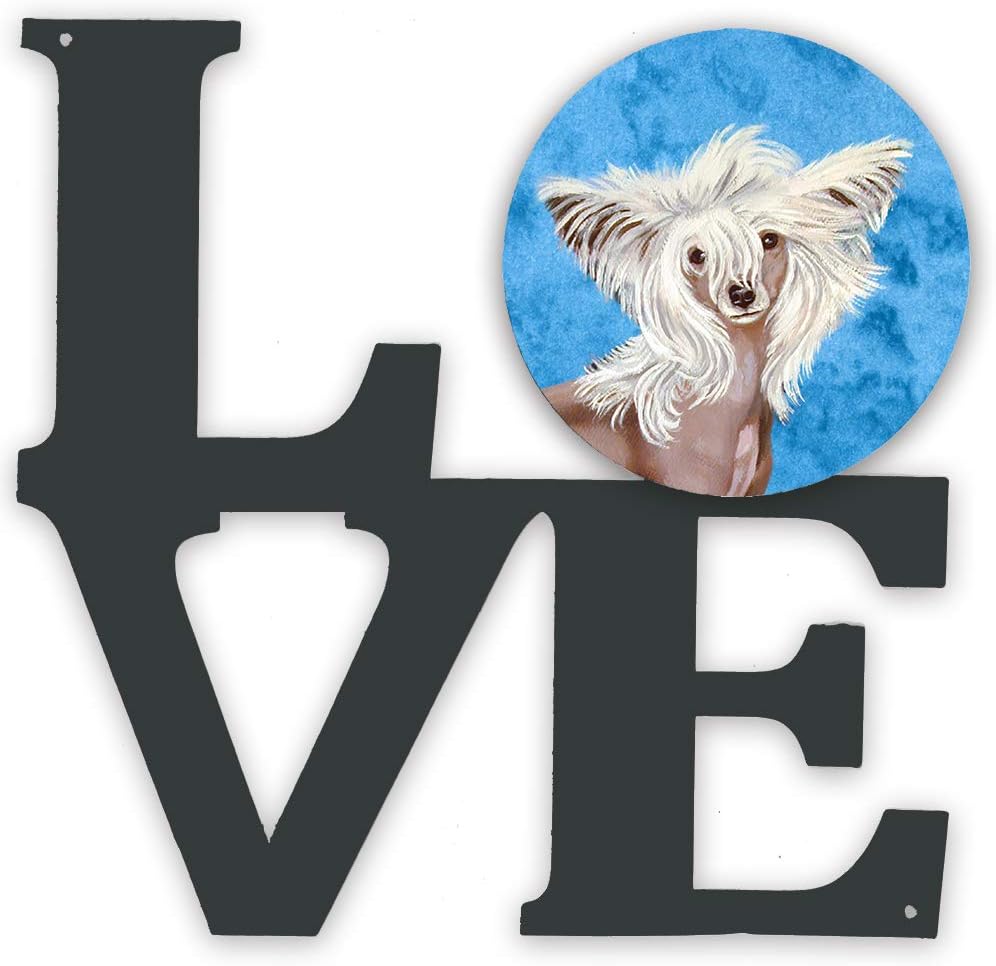 Caroline's Treasures LH9392BUWALV Blue Chinese Crested Metal Wall Artwork Love Indoor Outdoor Art Decor Patio, Bathroom, Kitchen Colorful Aluminum and Black Steel Sculpture