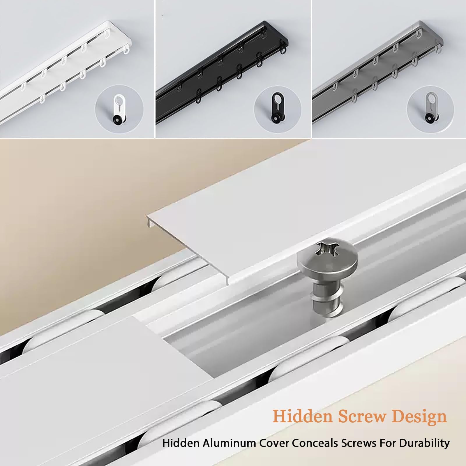 Binario per Tende A Doppia Fila Binario Tende Soffitto Scorrevole Ultra-Smooth con Rulli Silenziosi per Stanze Camper Tende da Doccia Camere da Letto E Finestre(Bianco,4.0m)