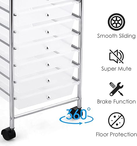 Miniatura 5 de FUTADA Carrito de almacenamiento con ruedas de 10 cajones, carrito de utilidad móvil, carrito de almacenamiento de artículos diversos con ruedas con