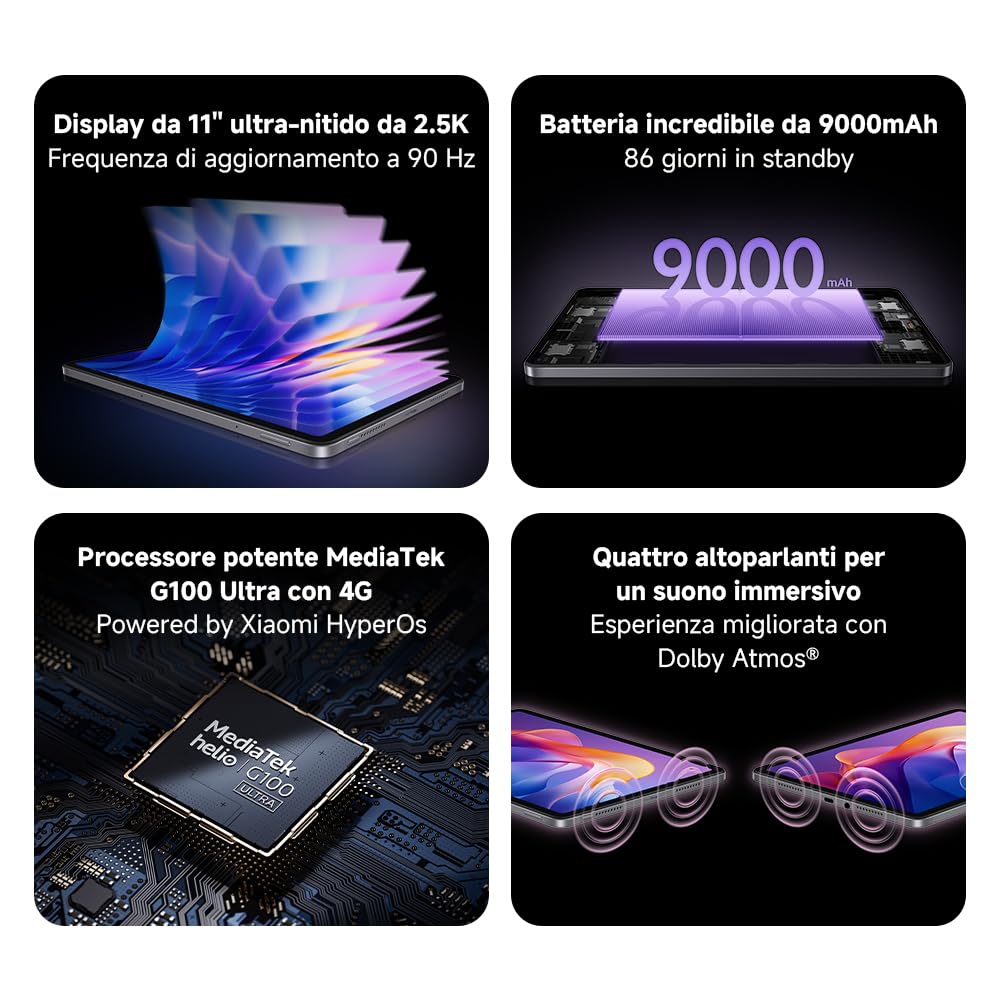 XIAOMI Redmi Pad 2 4G, 4+128GB, Display 11" 2.5K ultra-definito, Batteria 9000mAh(typ), Processore Helio G100-Ultra, Quad speakers audio immersivo, Gray, Garanzia 2 anni (alimentatore non incluso)